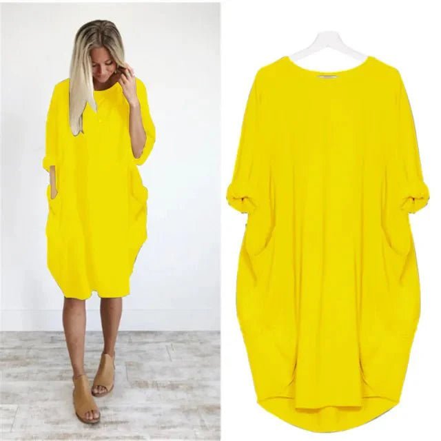 Plus Size Kjole med Lommer Løs Pasform Elegant Stil - Yellow