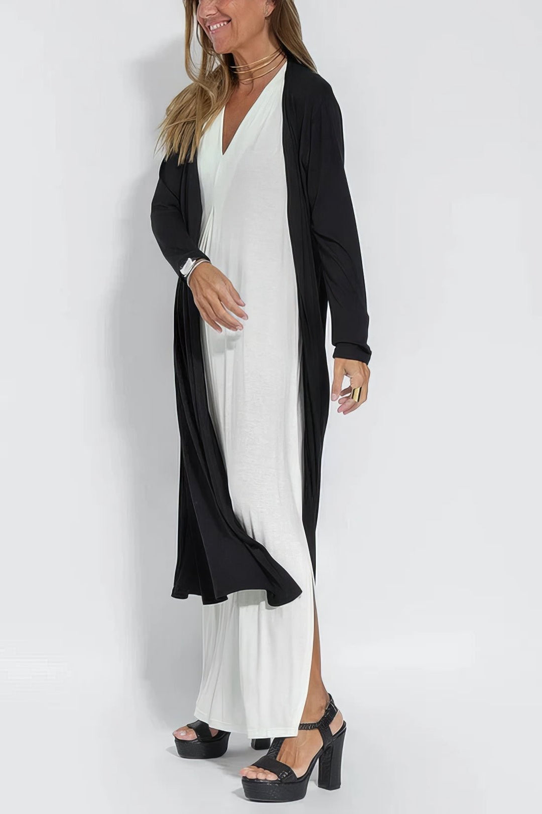 Plus Size Lang Kjole V-udskæring Elegant Ærmeløs