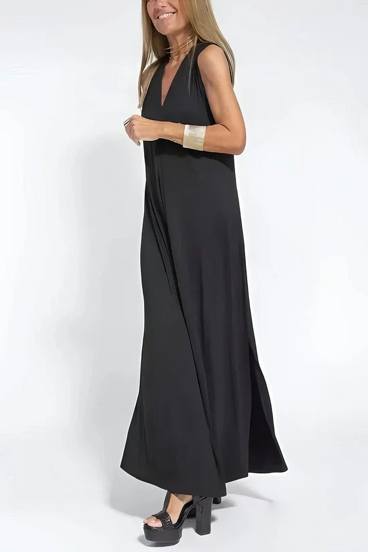Plus Size Lang Kjole V-udskæring Elegant Ærmeløs