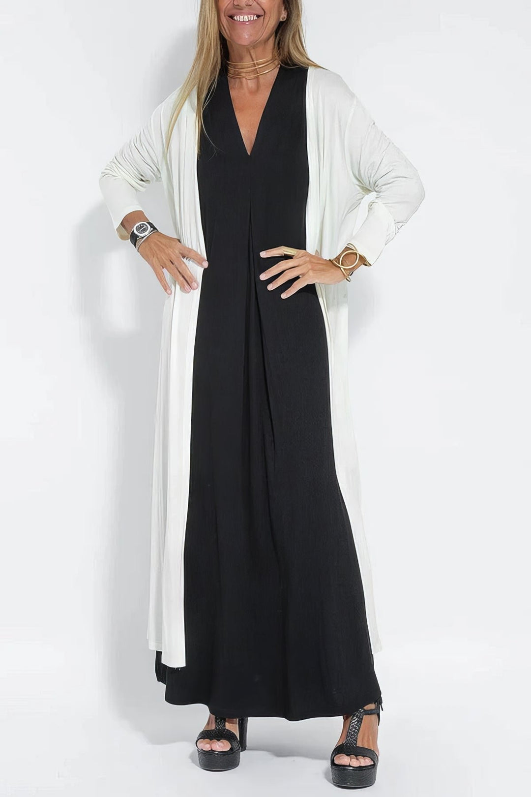 Plus Size Lang Kjole V-udskæring Elegant Ærmeløs