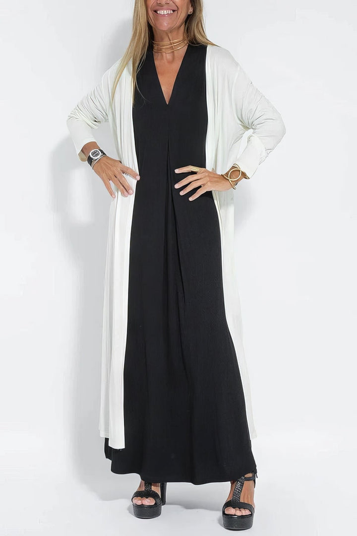 Plus Size Lang Kjole V-udskæring Elegant Ærmeløs