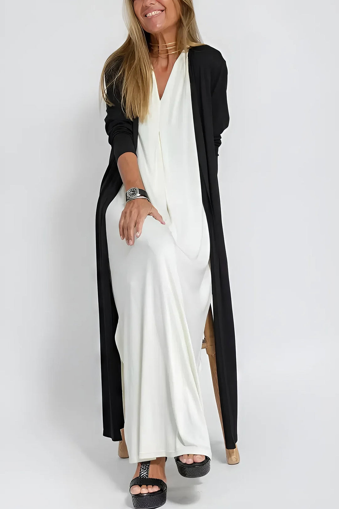 Plus Size Lang Kjole V-udskæring Elegant Ærmeløs