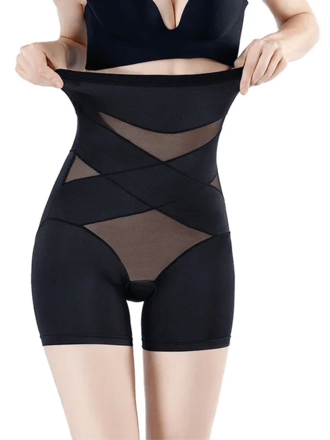 Plus Size Shapewear Shorts Høj Talje Mid-Lår Længde - Black