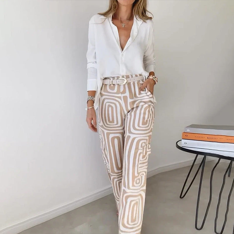 Suzy™ | Stilfulde Bukser med Vide Ben & Skjorte med Knapper - Freya Kobenhavn