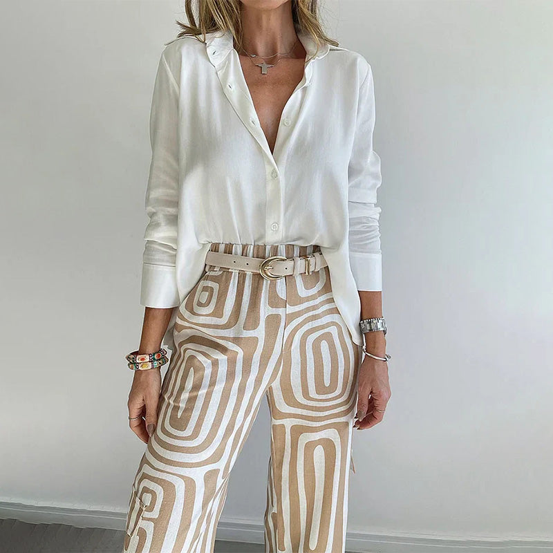 Suzy™ | Stilfulde Bukser med Vide Ben & Skjorte med Knapper - Freya Kobenhavn