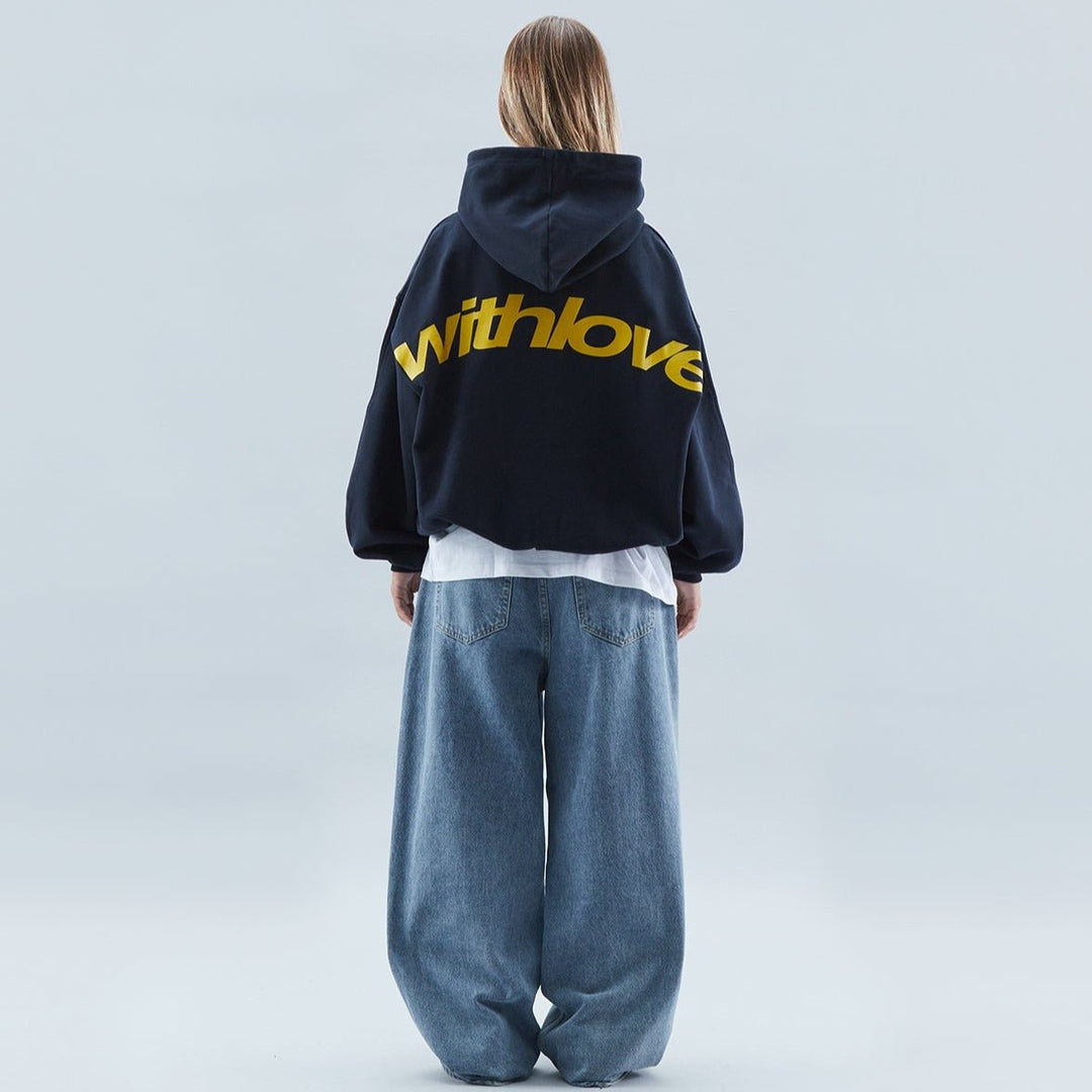 Unisex Oversized With Love Hættetrøje - Navy