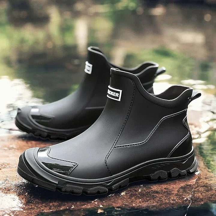 Waterproof støvler ankelstøvler gummimateriale slip-on - Black