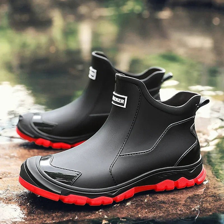 Waterproof støvler ankelstøvler gummimateriale slip-on - Black/Red