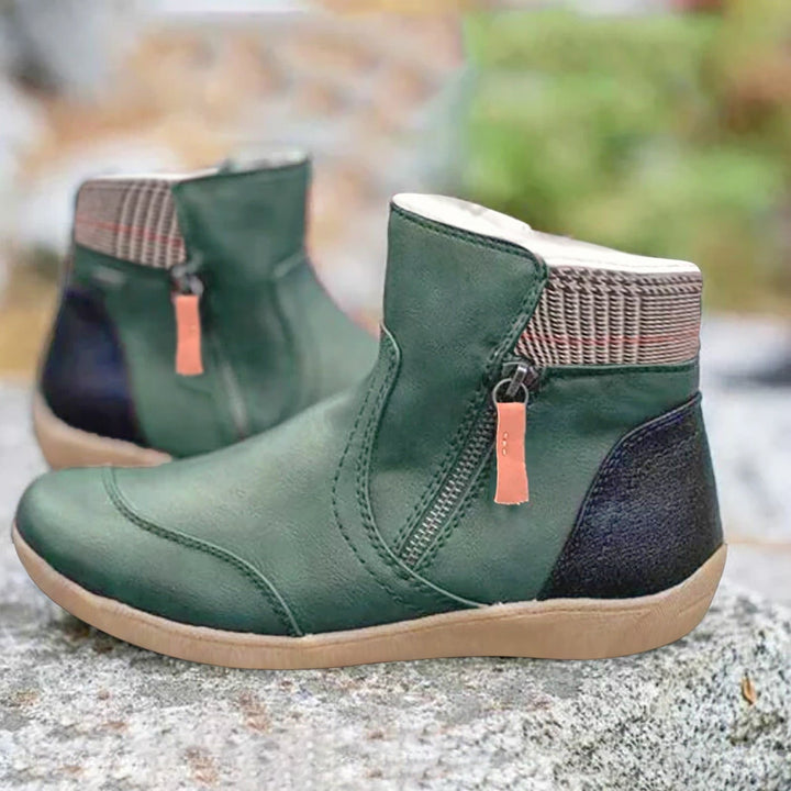 Waterproof Støvler Dame Læder Ankel Sko Med Lynlås - Green