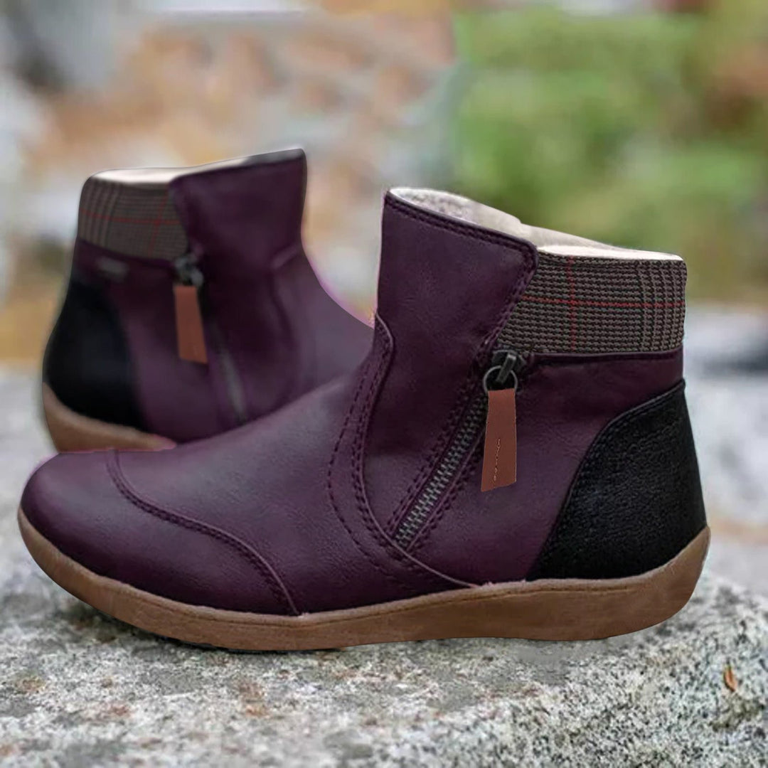 Waterproof Støvler Dame Læder Ankel Sko Med Lynlås - Purple