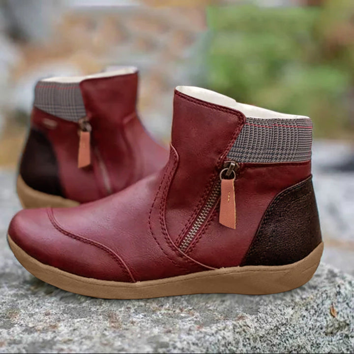 Waterproof Støvler Dame Læder Ankel Sko Med Lynlås - Red